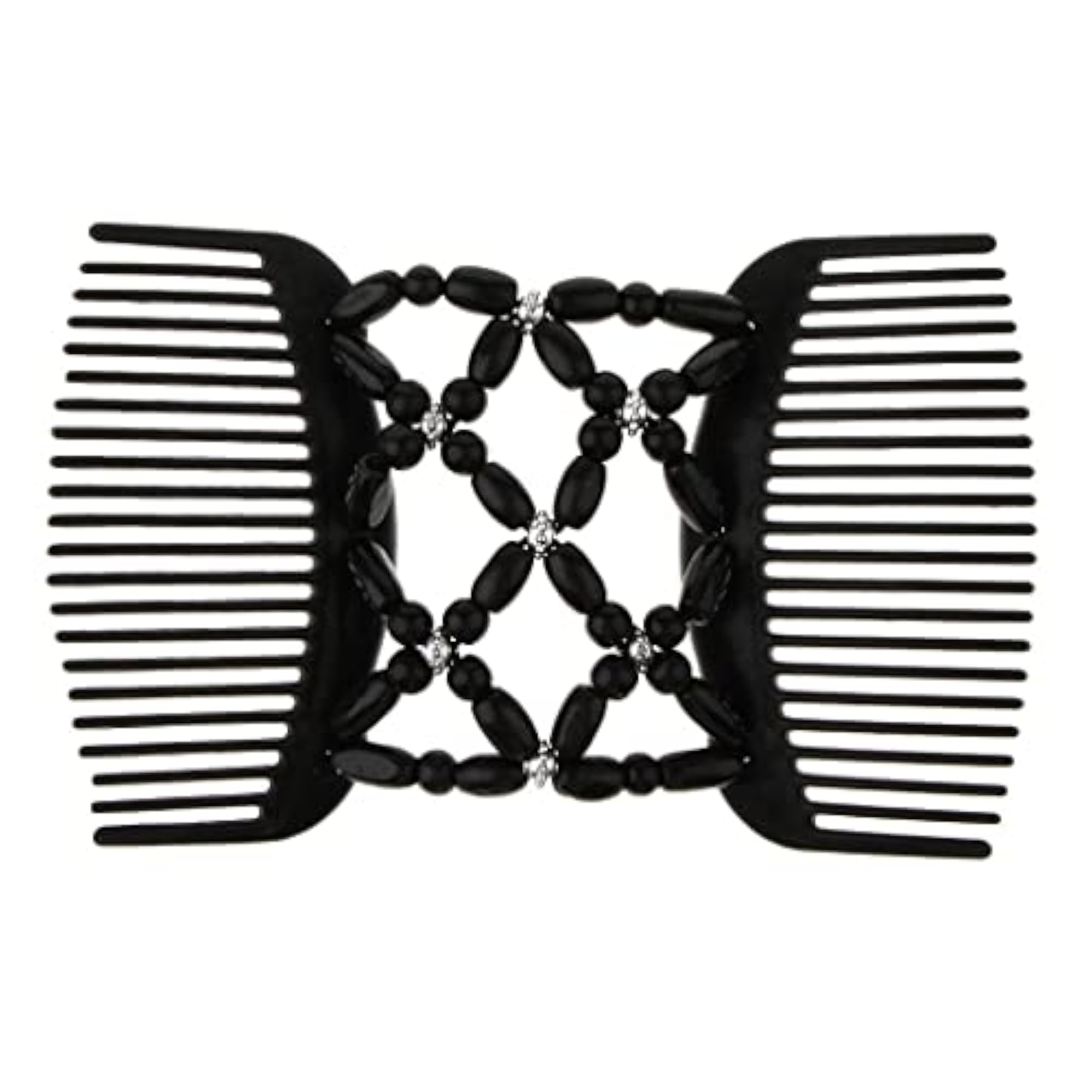 6x Elastic Double Hair Comb with Wooden Bead