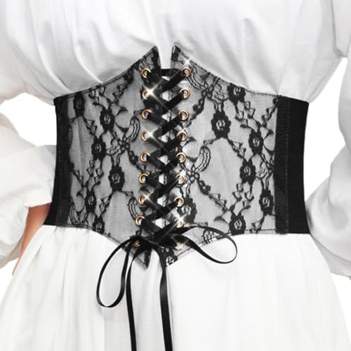 Nicute Wide Corset Dress Belt Women Elastic Lace Waist Belt Tied Waspie Waist Cinch for Women