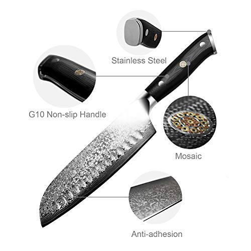image for LEVINCHY Damascus Santoku Knife 7 inch Professional Japanese Damascus 