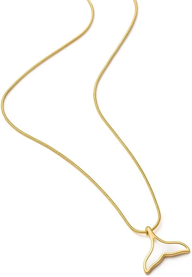 Mermaid Tail Choker Necklace for Women, 14K Gold Plated Mother-of-Pearl Pendant on Adjustable Stainless Steel Snake Chain, Dainty Ocean-Inspired Jewelry Gift - Image 5