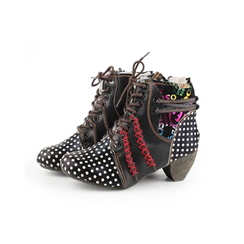 TMA EYES Women's Leather Ankle Boots with Low heel Polka dot pattern and Faux Fur Lining3