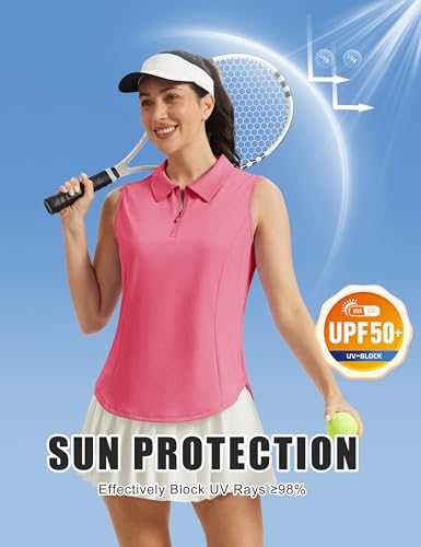 Image of MAGCOMSEN Womens Golf Shirts Sleeveless 1 /4 Zip Collared Polo Shirt UPF 50+ Quick Dry Workout Tank Tops Tennis