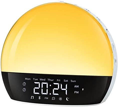 Sunrise Alarm Clock, Bluetooth Speaker Sound Machine, Sunrise and Sunset Simulation, Snooze, Dual Alarms, FM Radio & Reading Lamp, 11 Natural Sound for Gentle Wake Up