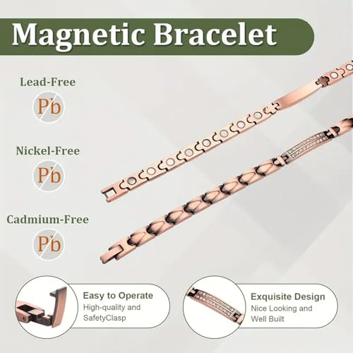 Image of Copper Bracelet for Women 99.9% Pure Copper Crystal Bracelets Link Chain Charm Jewelry Present 3500 Gauss with Adjustment Tool