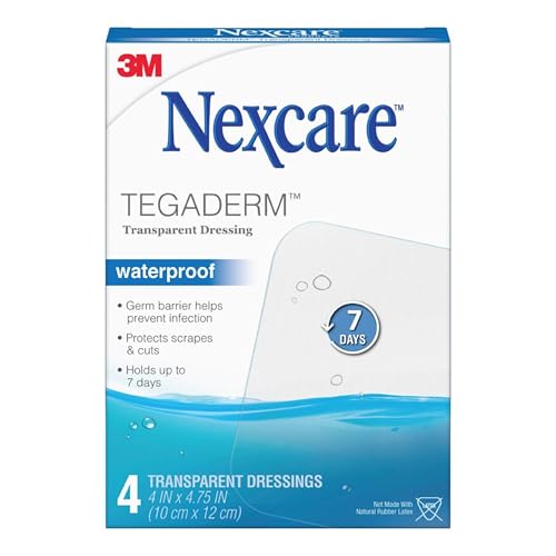 Nexcare Tegaderm Waterproof Transparent Dressing Dirtproof Germproof Provides Protection To Minor Burns Scrapes Cuts Blisters And Abrasions 4 x 4.75 in 4 Count
