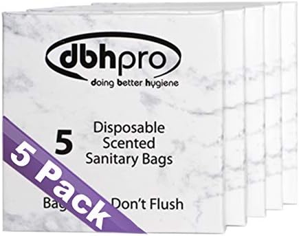 dbhpro Sanitary Disposal Bags Dispenser – Feminine Hygiene Disposal Bags for Maxi Napkin Pads, Tampons and Other Feminine Products – 5 Travel Packs