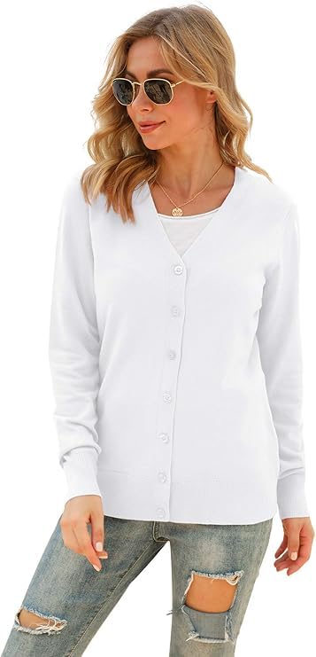 Image of VIISHOW Women Long Sleeve Button Down V Neck Lightweight Basic Knit Sweater Cardigan