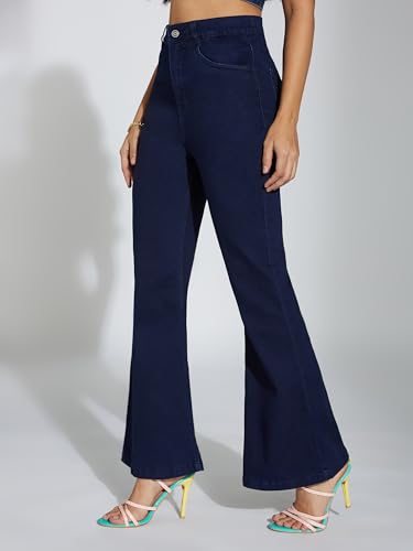 Image of Miss Chase Women's Skinny High Rise Cropped Length Fringe Detailing Stretchable Denim Jeans