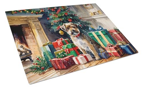 Caroline's Treasures DAC2616LCB Border Terrier Cozy Christmas Glass Cutting Board Large Decorative Tempered Glass Kitchen Cutting and Serving Board Large Size Chopping Board