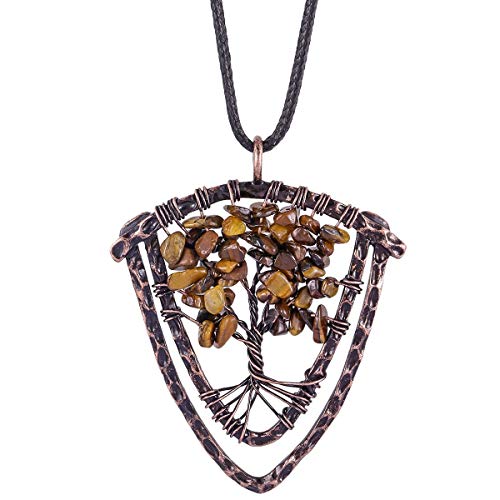 Nupuyai Tree of Life Peridot Pendant with Chain for Women Men, Wire Wrapped Shield Shape Healing Crystal Stone Necklace for Reiki