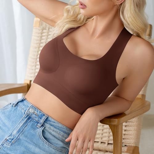 Image of DEANGELMON Seamless Bras for Women Wirefree Full Coverage Padded Bra Criss-Cross Back Smoothing Bra Comfort Sleep Bralettes