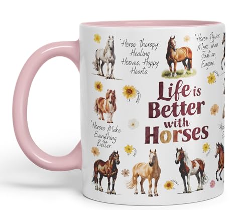 Vixar Tazza in ceramica colorata con scritta "Life is Better with Horses Horse Joke", per tè, caffè, hot brew, 330 ml, idea regalo (rosa)