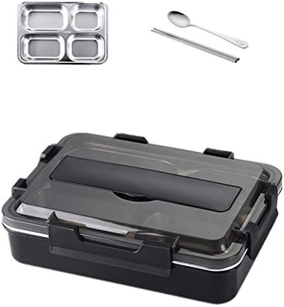 HJLIKE Lunch Box الفولاذ المقاوم للصدأ الغداء مربع مع ملعقة تسرب واقية الغداء الصناديق بينتو المائدة مجموعة ميكروويف الأطفال الكبار حاوية الغذاء (Color : Black With Bag)