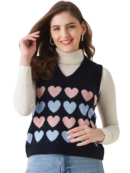 Image of Modeve Printed V Neck Sleeveless Sweater for Women||Winterwear||