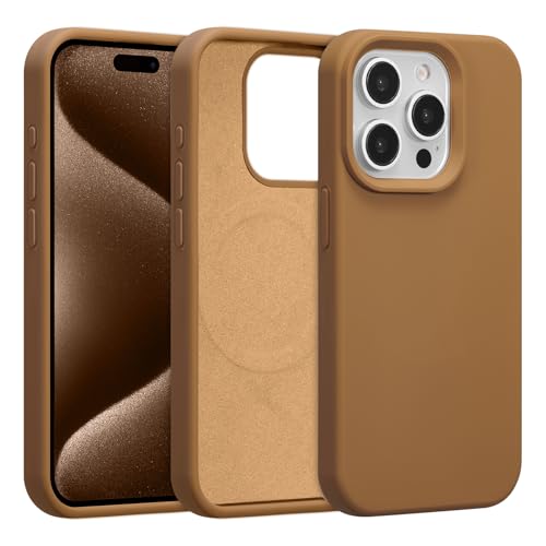 UCASONG Magnetic for iPhone 15 Pro Case 6.1", Premium Liquid Silicone Case,[Compatible with Magsafe][Soft Anti-Scratch Microfiber Lining],Slim Thin Shockproof Phone Cover-Light Brown by UCASONG - Used condition - CA$8.75