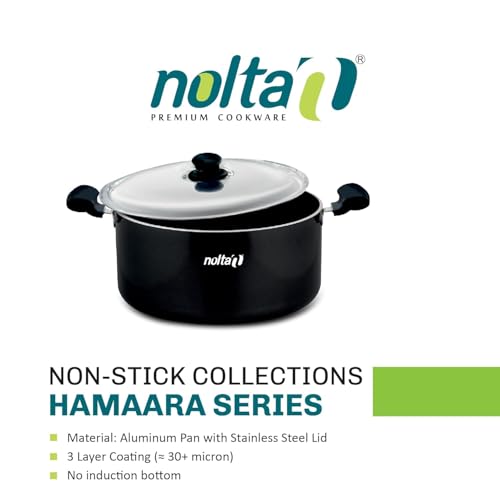 Image of Nolta HS Biryani Pot (7L) ISI Certified with 1yr Replace-Guarantee, PFOA-Free & Non-Toxic, Nonstick Coating Biriyani Maker Handi with Steel Lid (28cm, Black)
