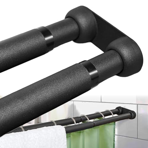 Double Shower Curtain Rod 27 to 47 Inches,Elegant Wall Mounted Double Shower Rods, Black Adjustable...