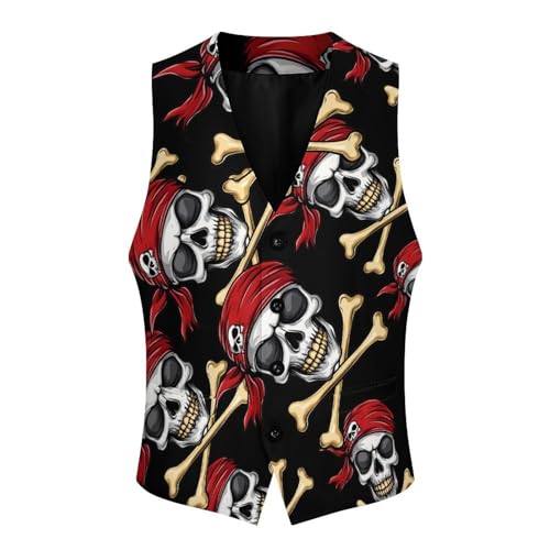 Jolly Roger Skull Men's Suit Vests Dress Vest V-Neck Waistcoat Slim Business Formal with Pocket4