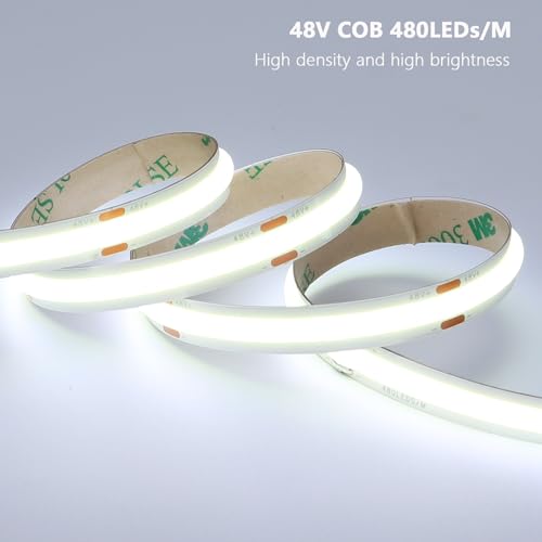 Image of BENLUN 48V COB LED Strip Lights 65.6ft Kit, Cuttable Hardwired Tape Light | 6000K Cool White Flexible Cuttable LED Tape Light 160W CRI 92 with Power Supply for Bedroom Living Room Ceiling Kitchen