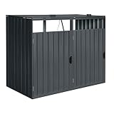 AXI Owen Cache Poubelle Métallique Anthracite/Acier Galvanisé Résistant aux Intempéries   Abri Poubelle pour 2 conteneurs   Max. 240L/480L   Abri Poubelle Extérieur avec Excellente Ventilation