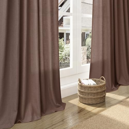 Image of Nanspring Extra Long Linen Curtains 108 Inch 9ft Back Tab Mocha Mousse