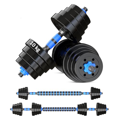 Reformor Mancuerna Ajustable - Mancuernas 10kg, Dumbbell set, Halteres con Tapones de Rosca, Mancuernas y Pesas, Kit de Mancuernas Multifunción, Azul