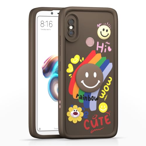 Image of Pikkme Back Cover for Redmi Note 5 Pro | Soft Silicone| Cute Rainbow Smile & 3D Cartoon Flower Design | Shockproof Raised Camera Protection Bumper Case (Brown)