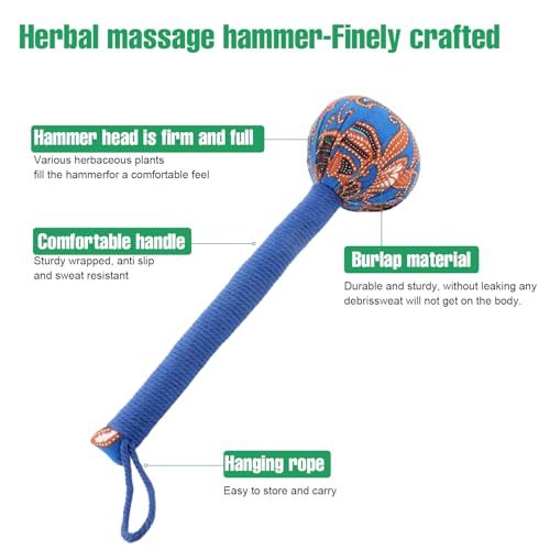 OnVisit 2PCS Herbal Wormwood Lymphatic Drainage Manual Hammer Massage Longer Handle Manual Back Massager for Shoulder, Neck & Muscle Pain Relief(Red/Blue)