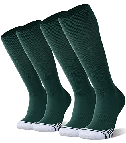 FITRELL 2 Pack Baseball Soccer Softball Socks for Youth Men & Women Over-the-Calf Knee High Socks Sports Tube Green Medium