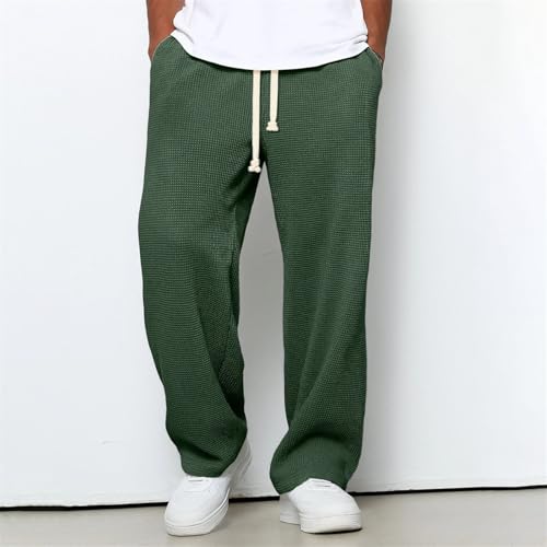 CRNTCEM Baggy Waffle Texture Pants Men Wide Leg Hippie Lounge Sweatpants Drawstring Waist Solid Athletic Jogger Trousers2