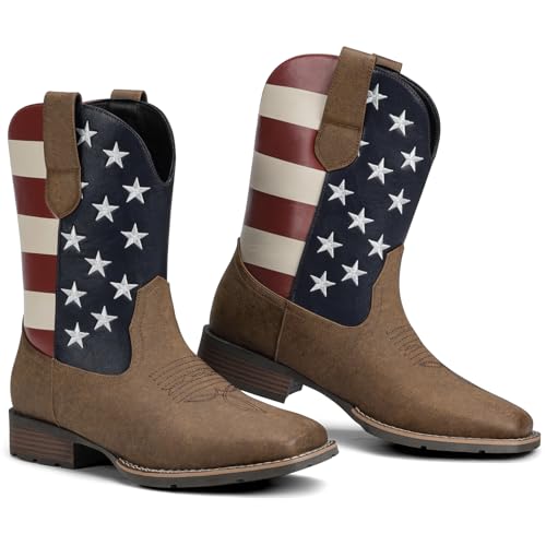Image of Lumeheel Cowboy Boots for Men - Western Men's Boots with Classic Embroidered, Slip on Square Toe Boots, Slip Resistant Country Boots Chunky Heel Ankle, Durable Short Boots for Spring Fall