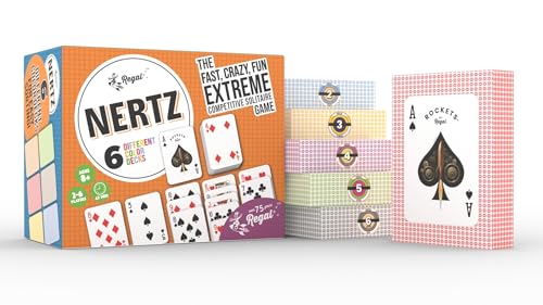 Regal Games Nertz Card Game for Kids & Adults - Decks of Cards 6 Pack - 6 Color Wide-Size Decks & Fun Playing Cards - Deck of Playing Cards for Poker Solitaire Blackjack & More