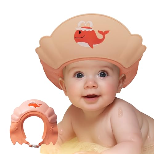 Image of Baby Shower Cap Shield, Shower Cap for Kids, Visor Hat for Eye and Ear Protection for 0-9 Years Old Children,Cute whale shape Makes the Baby Bath More Fun (Orange)