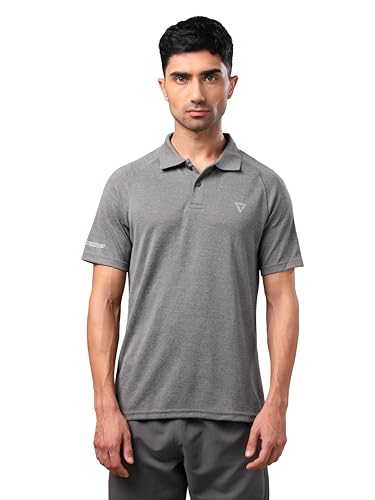 Image of TECHNOSPORT Men's 100% Polyester Slim Fit Self-Design Half Sleeve Polo T-Shirt with Double Cool, SPF50+ Properties for Gym, Workout 7 Regular Use