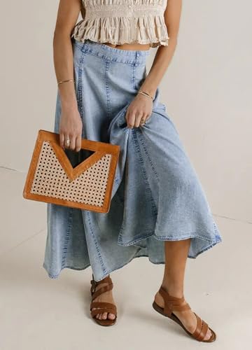 CHARTOU Women Vintage Long Denim Skirt Flowy Big Hem Slouchy Washed Jean Skirt2