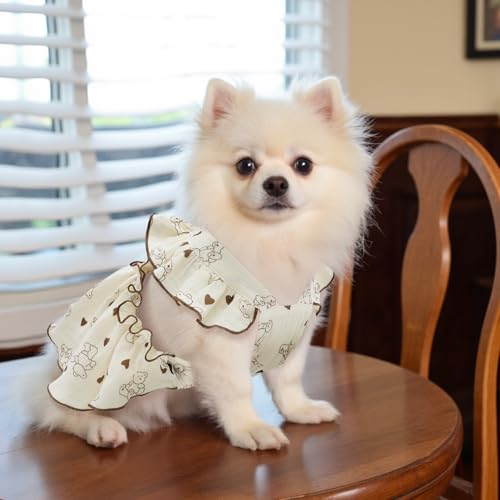 Image of CuteBone Cotton Dog Dress Bear with Leash Ring & Sleeve Ruffles, Soft & Breathable, Stylish Pet Clothes Outfit for Small Dogs, Comfortable & Easy to Wear CFX02XS