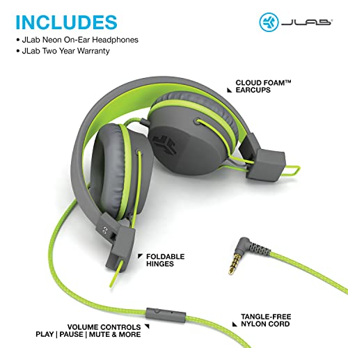 Jlab Audio Neon Headphones On-Ear Feather Light, Ultra-Plush Eco Leather, 40Mm Drivers, Guaranteed For Life - Graphite/Lime #TOP5