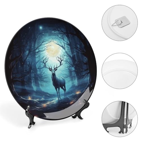 Plato decorativo Moonlight Deer de porcelana hueso 6 pulgadas miniatura 4