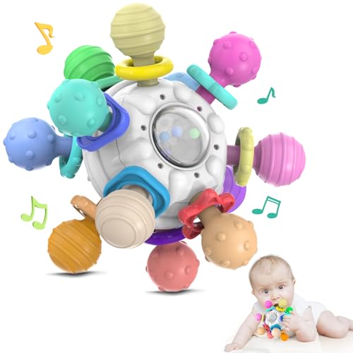 Image of Uiopy Sensory Teething Toys for Baby 6-12: Silicone Teether Toys for Baby 0 3 6 12 18 Months Infant Sensory Toys for Boys and Girls - Baby Montessori Toys Newborn Rattle - BPA-Free Freezable