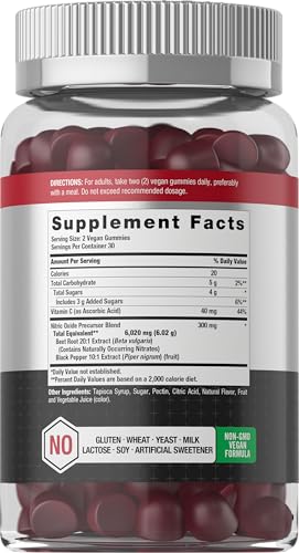 Image of Horbaach Nitric Oxide Beet Root Gummies | 60 Chews | with Nitrates, Vitamin C & Black Pepper | for Men & Women | Strawberry Flavor | Vegan, Non-GMO, Gluten Free Supplement