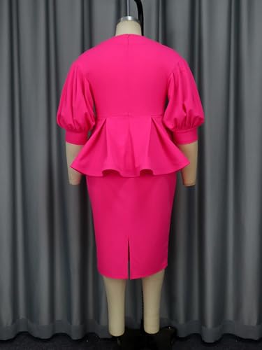 AOMEI Women's V Neck Applique Peplum Office Bodycon Midi Dress Short Puff Sleeve Business Work Pencil Dresses for Women4