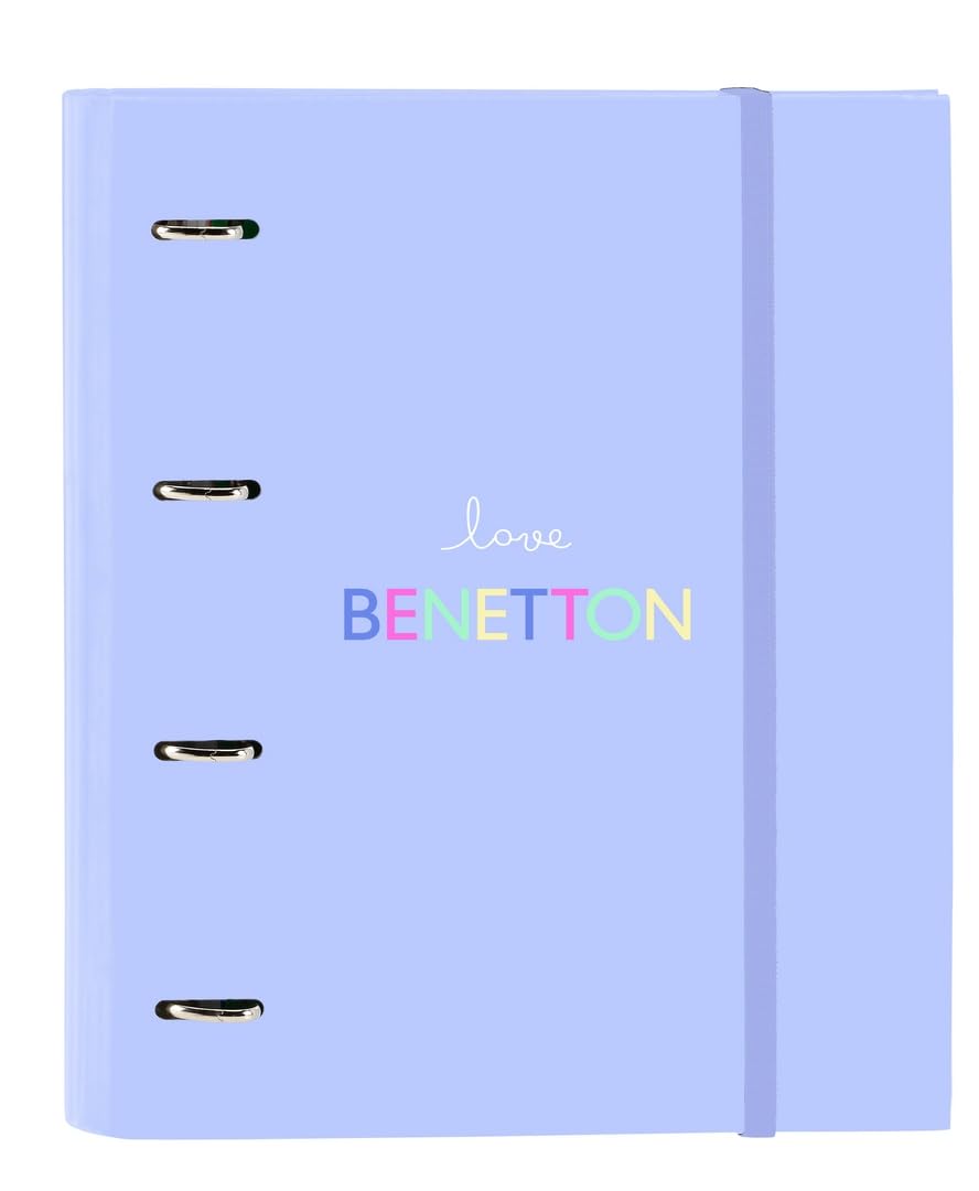Safta BENETTON LILA - 4 Ring Binder 35 cm with 100 A4 Sheets, Ideal for Children of Different Ages, Comfortable and Versatile, Quality and Resistance, 27 x 3.5 x 32 cm, lilac, M, Casual