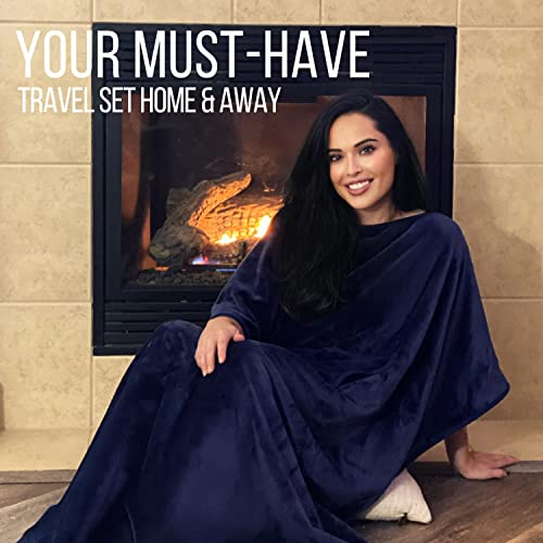 Kululu Travel Blanket, Soft And Cozy Fleece Poncho With Pocket, Portable With Luggage Strap, Perfect For Airplane Train Camping Car Or Office (Space Blue) #TOP4