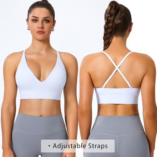 BLUELILY Sports Bras for Women Padded Adjustable Deep V Neck Bra Seamless Spaghetti Strap Criss Cross Light Impact Yoga Bras2