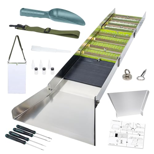20pc Complete Gold Panning & Prospecting Kit with 50" Folding Sluice Box, Portable Aluminum Alloy Mining Equipment for Adults, Includes Crevice Picks, Magnifier, Magnet, Vials & Accessories