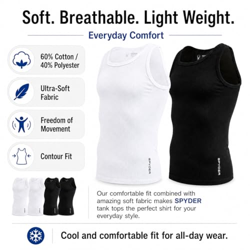Spyder Mens Pro Cotton Pro Stretch Tank Tops A Shirts (White/White/White/White, Large) by Spyder - Used condition - Image 4