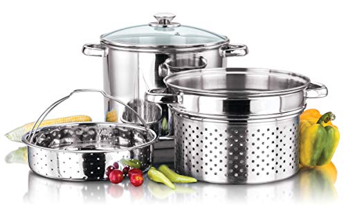 Stainless Steel 4 Pcs Pasta Cooker Set - 8 qt Stock Pot with Steamer Inserts