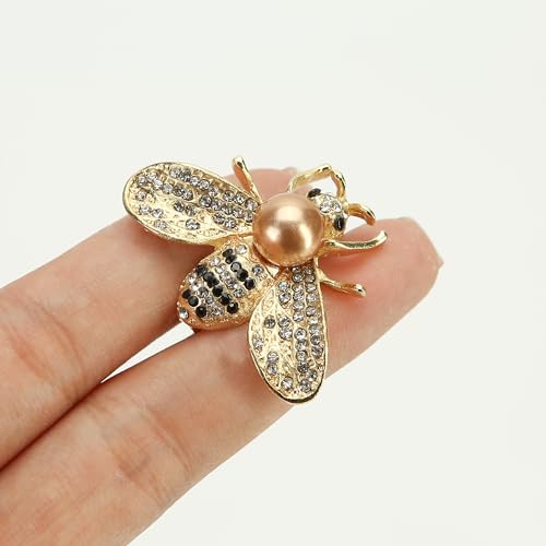 16 PCS Honey Bee Brooch Pins Bulk - Gold Designer Brooches for Women - Crystal Insect Themed with Faux Pearl - Fashion Lapel Gift for Birthday, Dating, Party, Anniversary3
