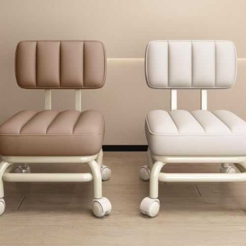 Cysxo小型オフィスチェアストラップキャスター付き椅子四角いネイルチェア厚めクッションネイルベンチ360°回転輪ミニ腰掛け子供用キルティング小型低床回転ワークチェア (ホワイト) [3]