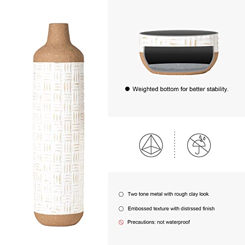 Floor Vase For Decor Set Of 3 Tall Terra Cotta Texture Metal Flower Vase For Dried Artificial Flower Large Farmhouse Metal Vase For Centerpiece, Table, Kitchen, Living Room #TOP6